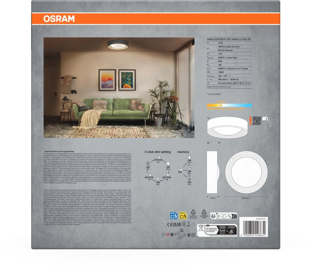 Osram Orbis Concrete Plafondlamp 13W - 800lm - 3000K - Grijs