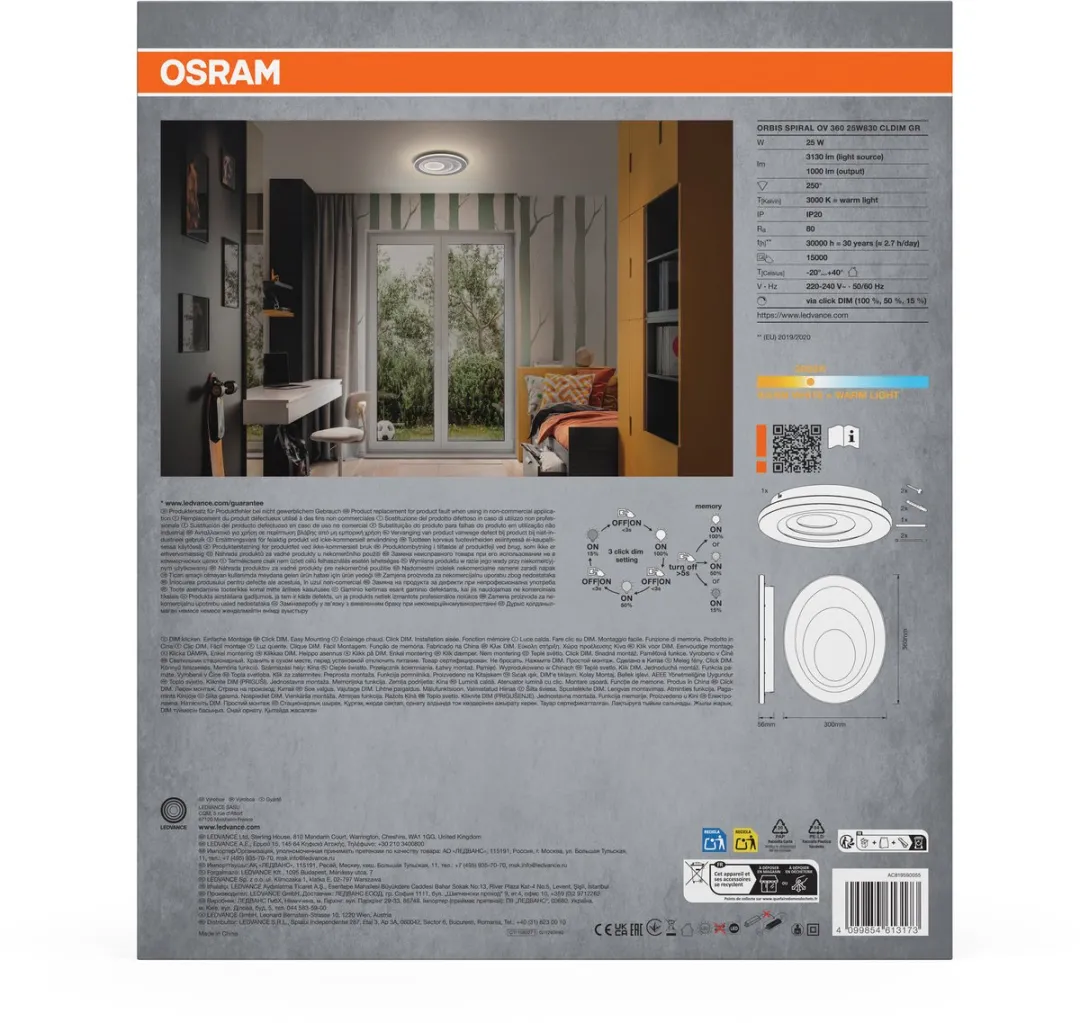 Osram Orbis Spiral Oval Plafondlamp 25W 3000K - Grijs