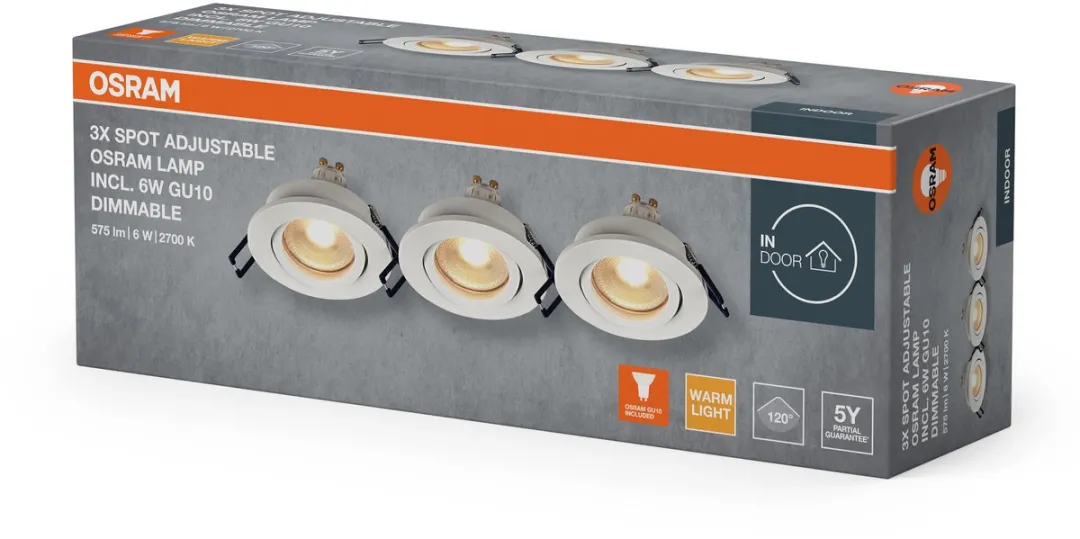 Osram Spot Set LED Inbouwspot DIM 6W 827 - 500lm - 3 Stuks