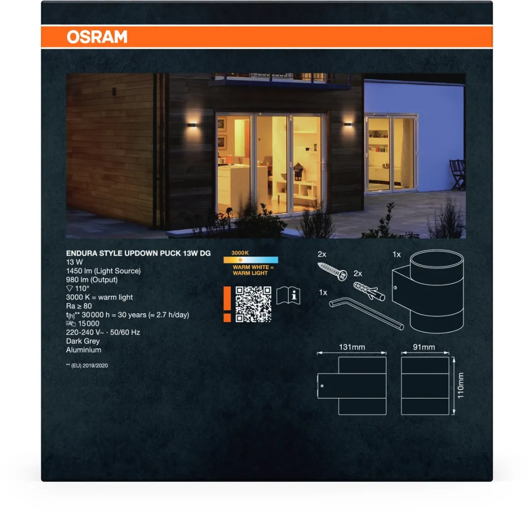 Osram UpDown Puck LED Wandlamp 13W - 980lm - Donkergrijs