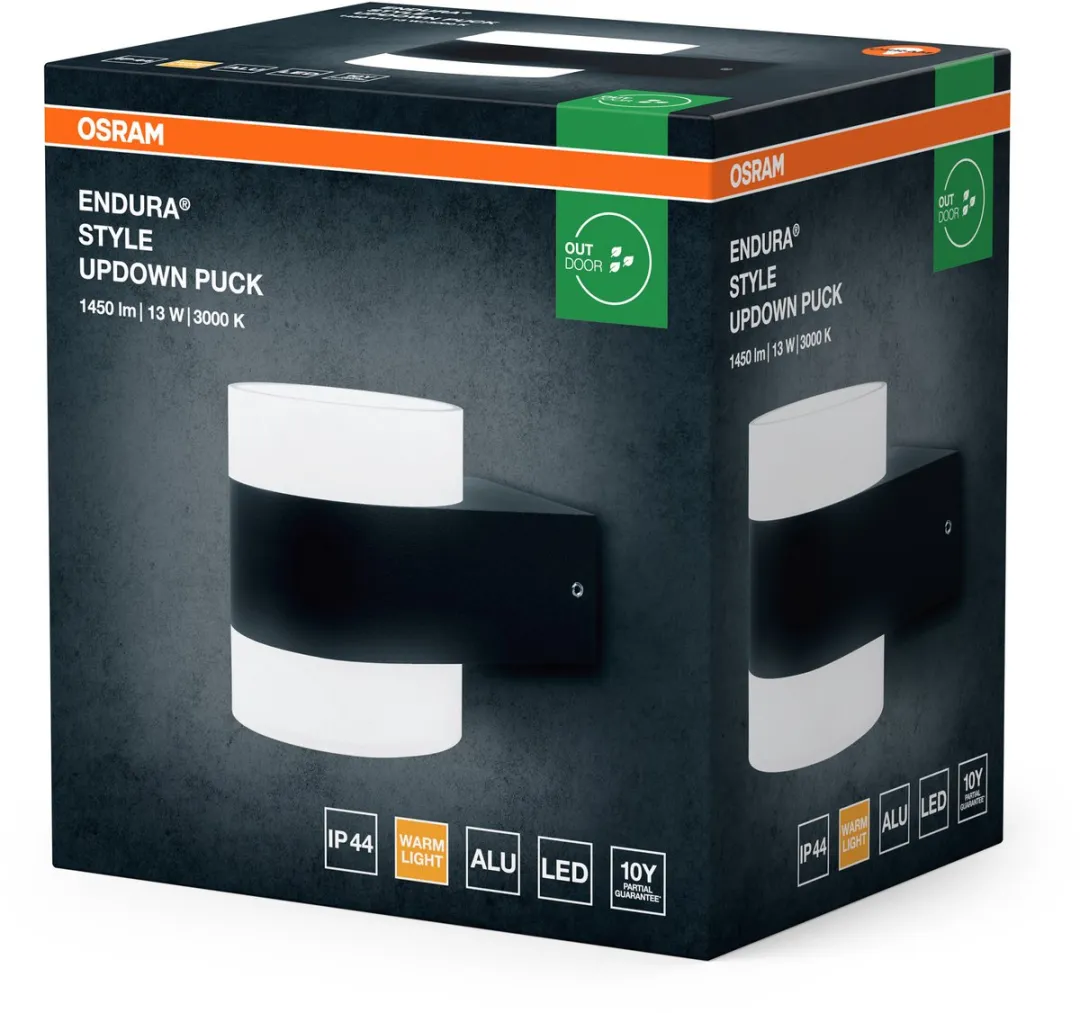 Osram UpDown Puck LED Wandlamp 13W - 980lm - Donkergrijs