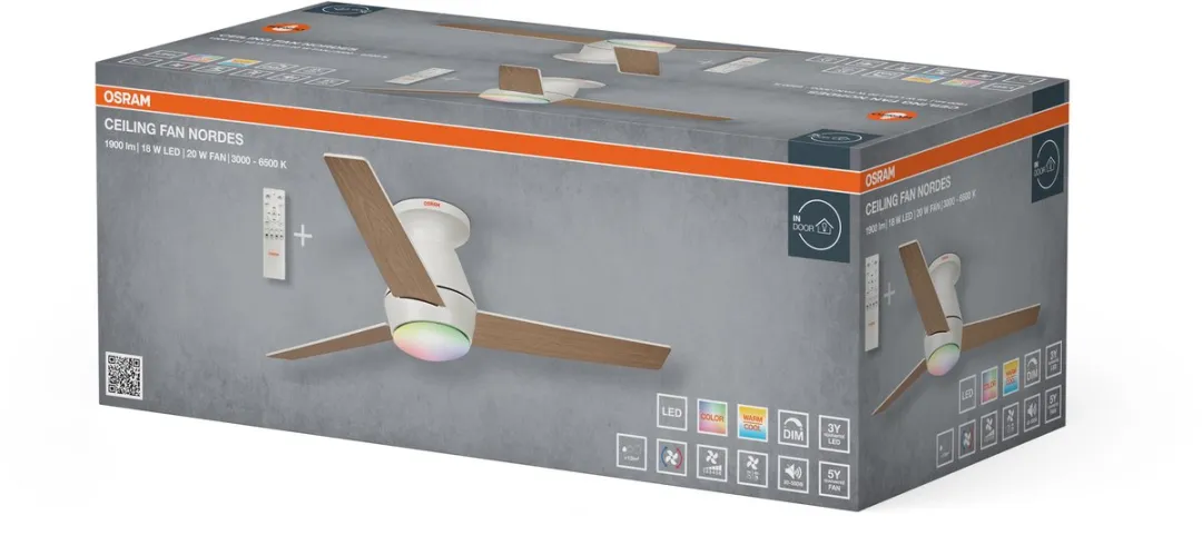 Osram Ceiling Fan Nordes 1065mm 38W RGB - Wit - afbeelding 6 van 6