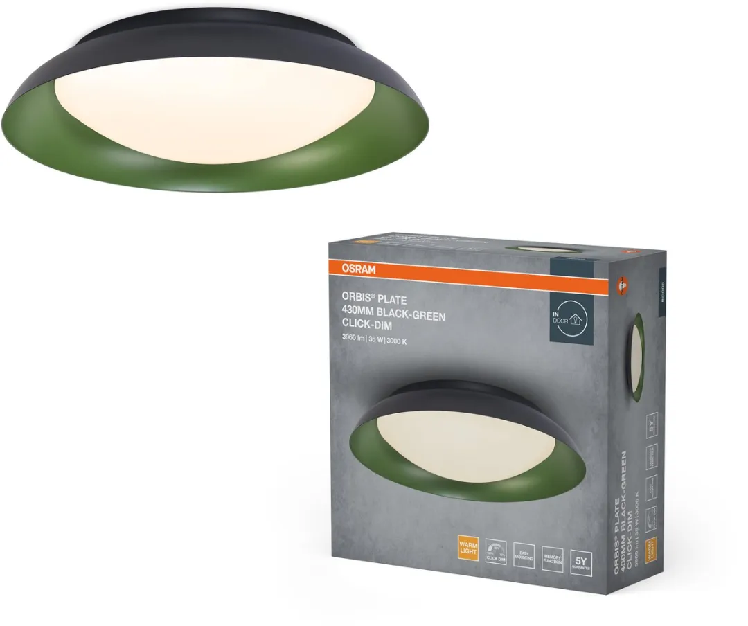 Osram Orbis Plate LED Plafondlamp 35W 1700lm - 430mm Zwart-Groen