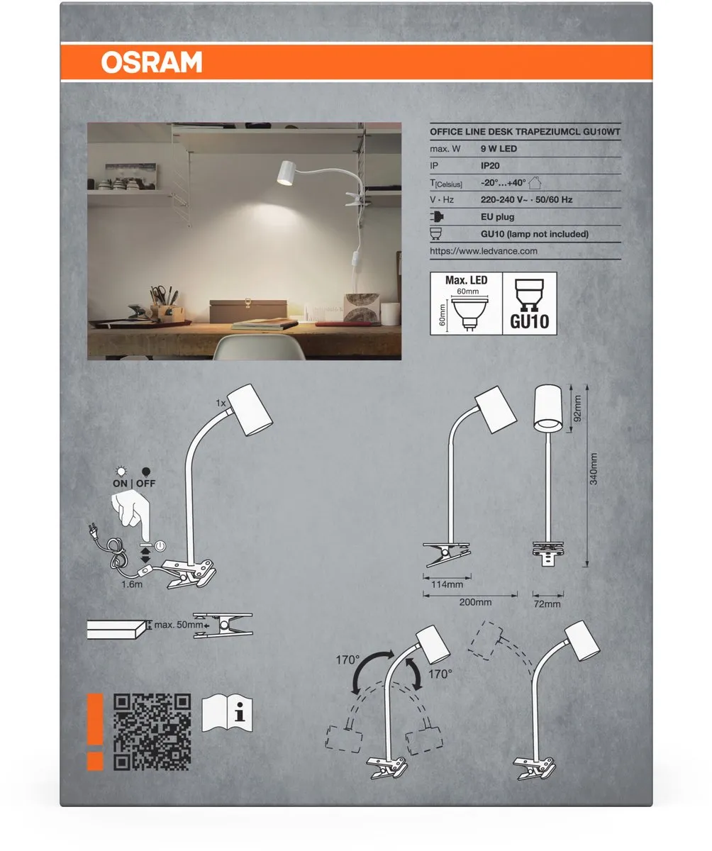Osram Office Line Desk Trapezium Clip GU10 - Witte klemlamp