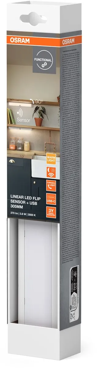 Osram Linear LED Flip 30cm 3000K USB Onderkastlamp - 5W - Wit