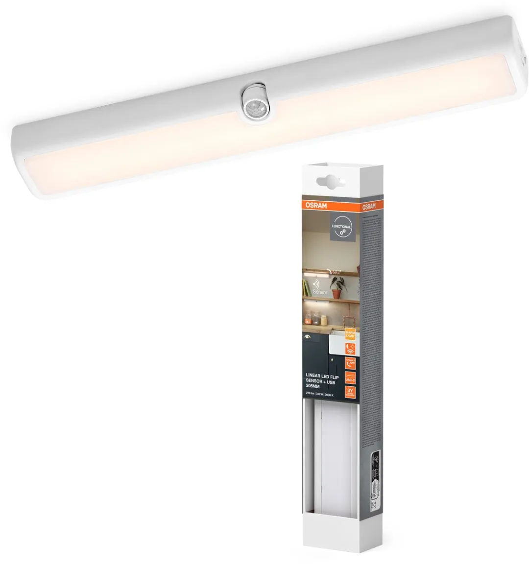 Osram Linear LED Flip 30cm 3000K USB Onderkastlamp - 5W - Wit