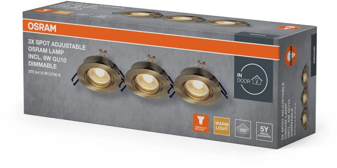 Osram Spot Set LED Inbouwspot 6W 85mm - 3 Stuks - Gepatineerd Messing
