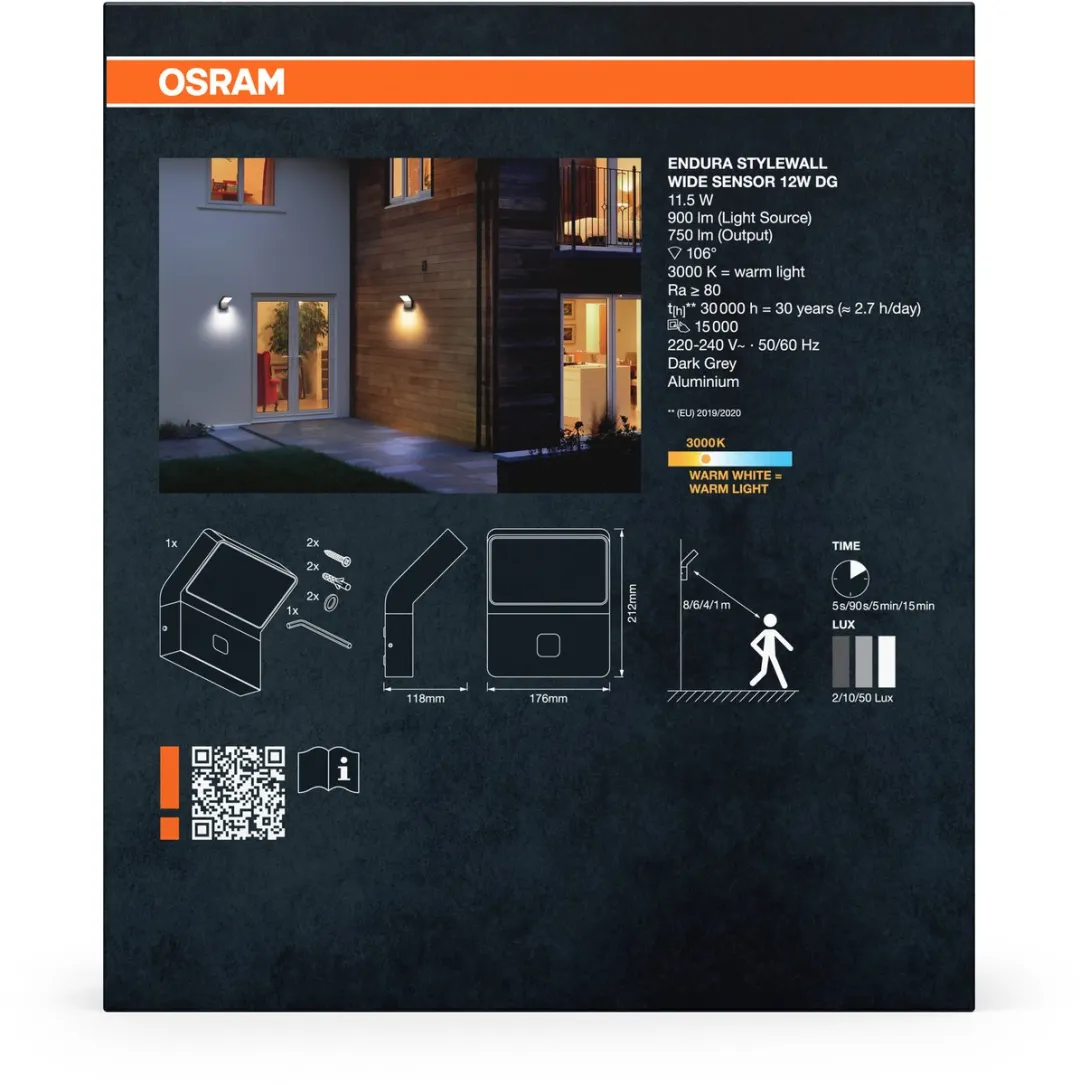 Osram Endura LED Wandlamp 12W Warm Wit - IP44 Donkergrijs