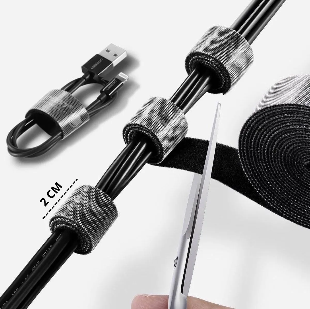 Baseus Kabelbinders Klittenband 1m - Zwart