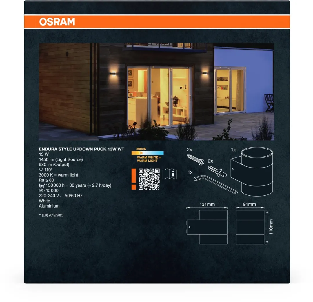 Osram UpDown Puck LED Wandlamp 13W - Warm Wit 3000K - IP44