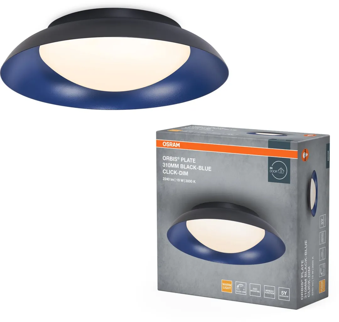 Osram Orbis Plate LED Plafondlamp 19W - 1000lm 3000K - Zwart/Blauw