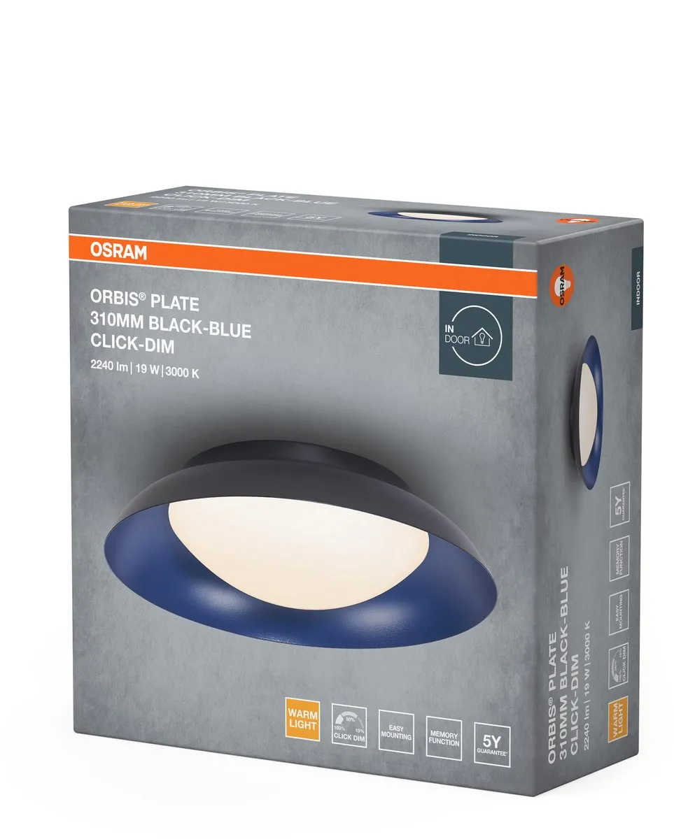 Osram Orbis Plate LED Plafondlamp 19W - 1000lm 3000K - Zwart/Blauw