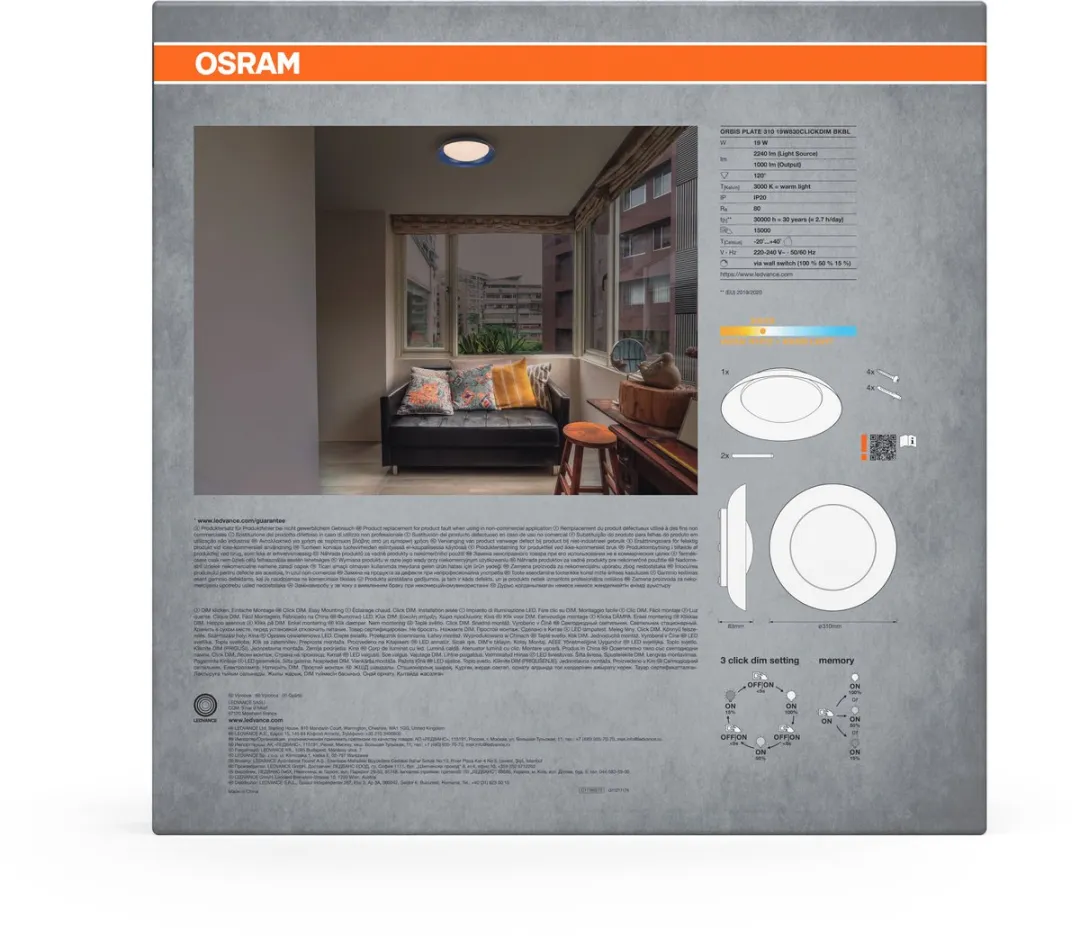 Osram Orbis Plate LED Plafondlamp 19W - 1000lm 3000K - Zwart/Blauw - afbeelding 6 van 6