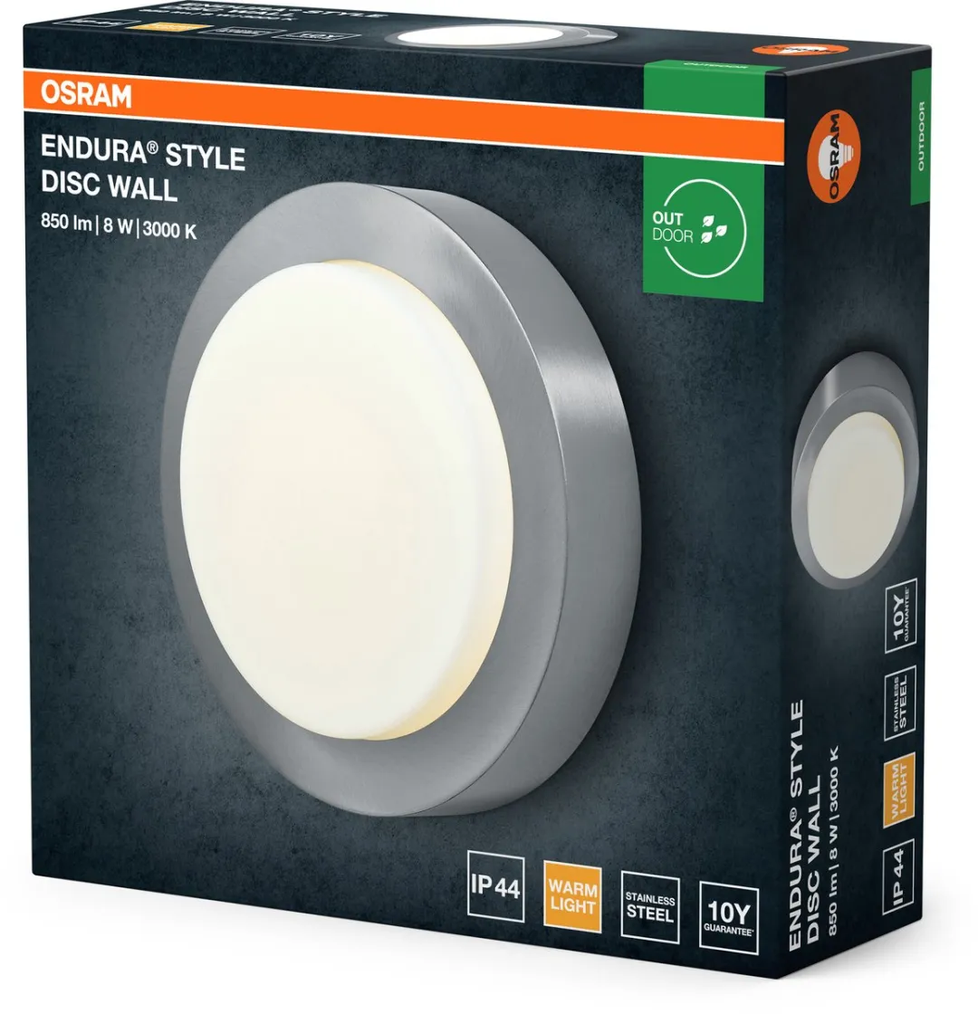 Osram Endura Style Disc Wandlamp 8W - Staal - IP44
