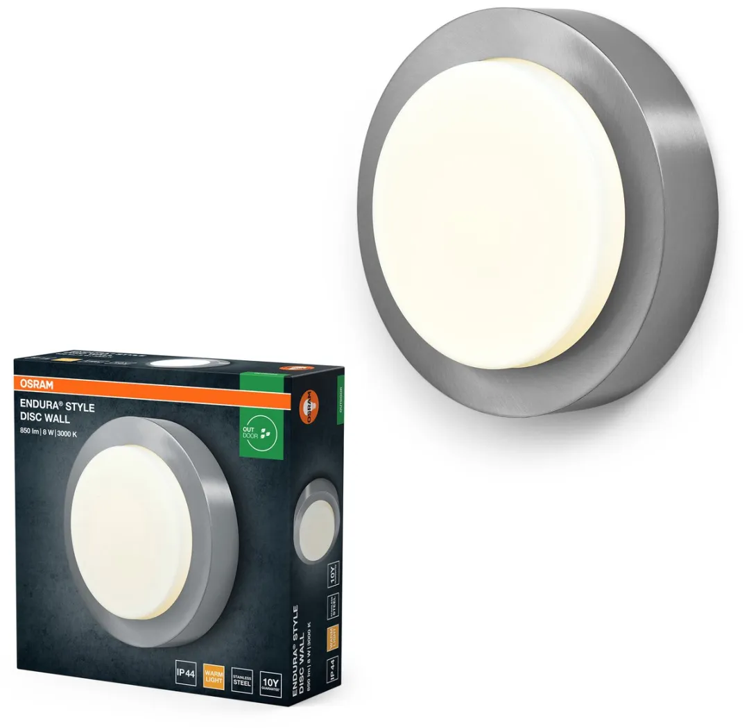 Osram Endura Style Disc Wandlamp 8W - Staal - IP44