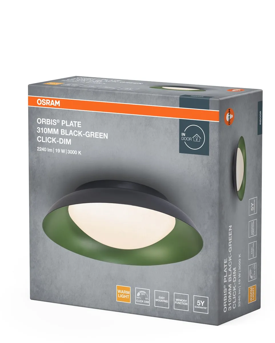 Osram Orbis Plate LED Plafondlamp 19W 1000lm - Zwart-Groen - afbeelding 6 van 6