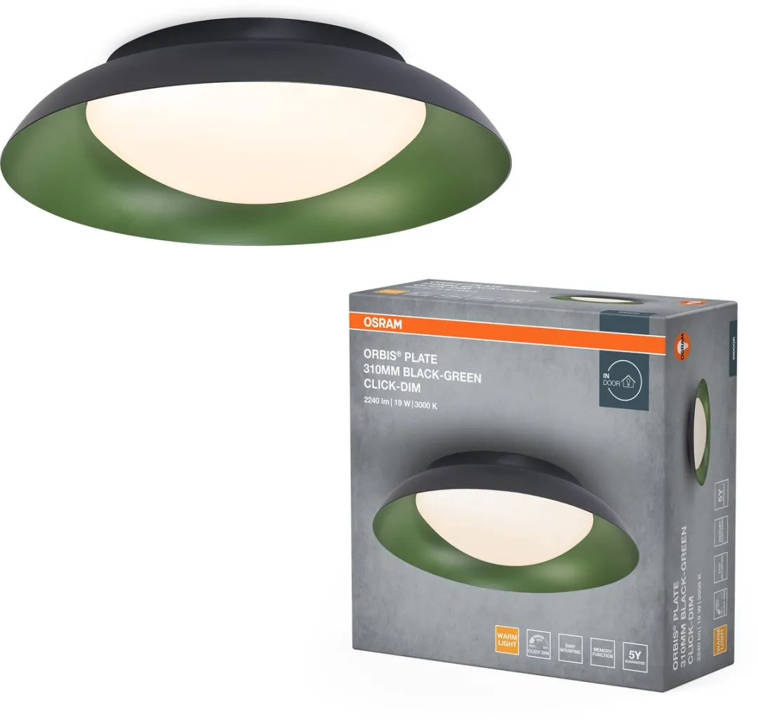 Osram Orbis Plate LED Plafondlamp 19W 1000lm - Zwart-Groen