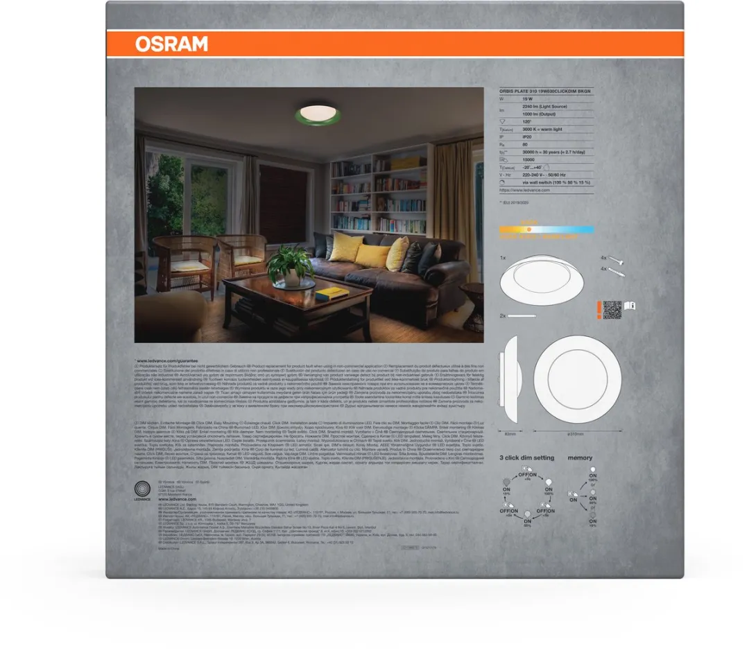 Osram Orbis Plate LED Plafondlamp 19W 1000lm - Zwart-Groen