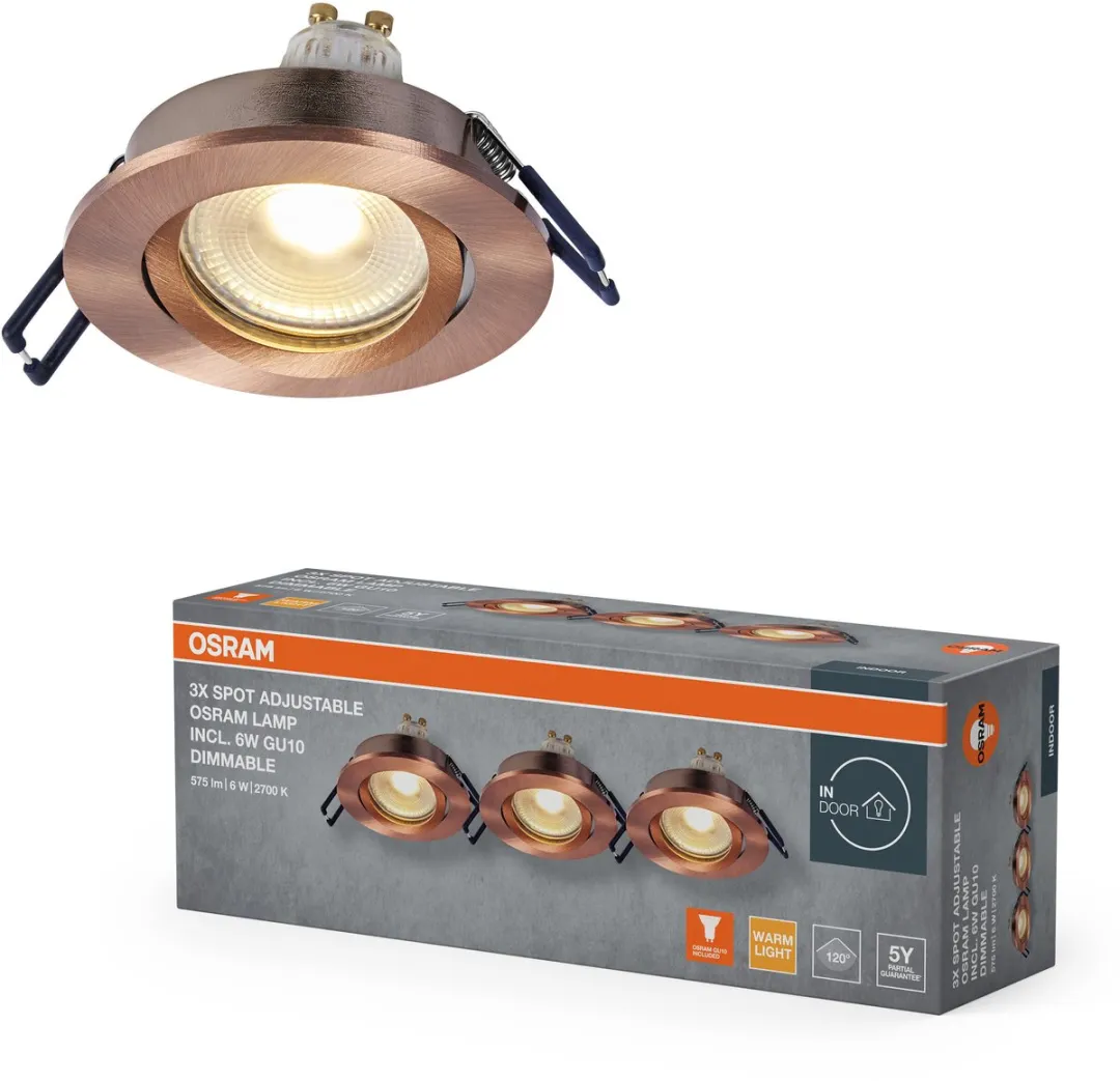 Osram Spot Set LED Inbouwspot DIM 6W Rood Messing