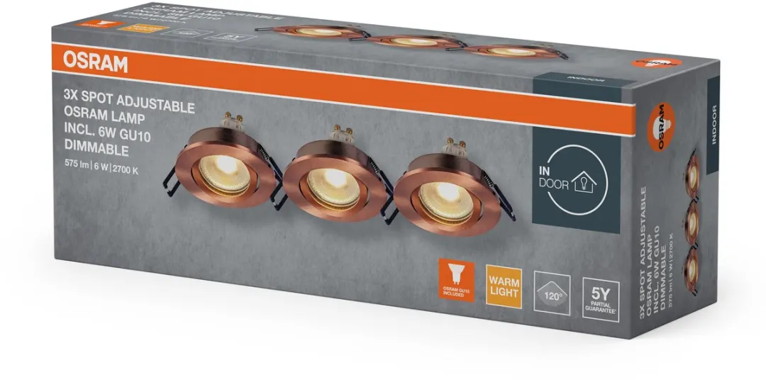 Osram Spot Set LED Inbouwspot DIM 6W Rood Messing - 3 Stuks