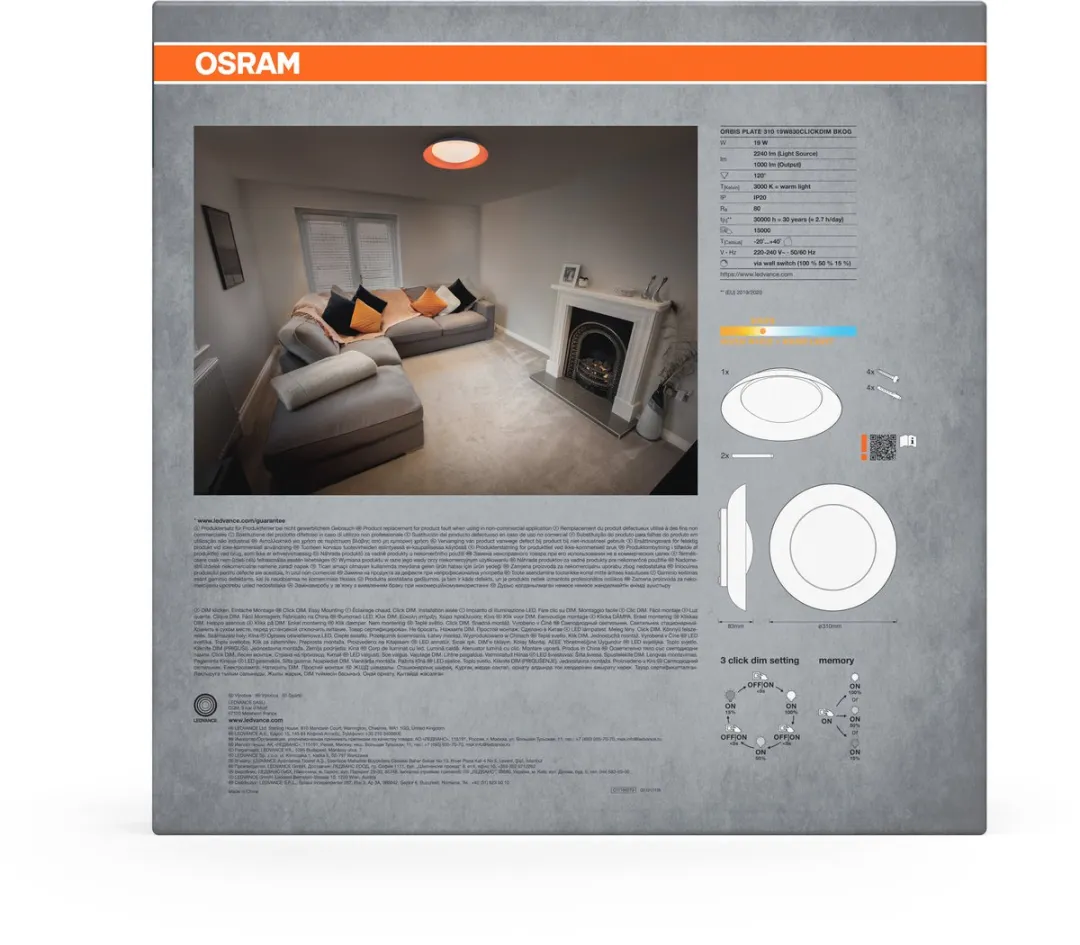 Osram Orbis Plate LED Plafondlamp 19W - 1000lm 3000K - Zwart/Geel
