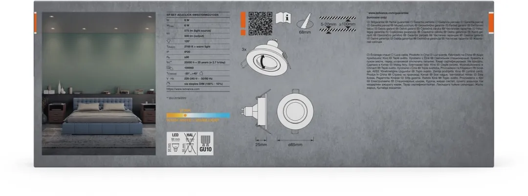 Osram Spot Set LED Inbouwspot DIM 6W 85mm - 500lm 2700K - Satijn nikkel - 3 Stuks