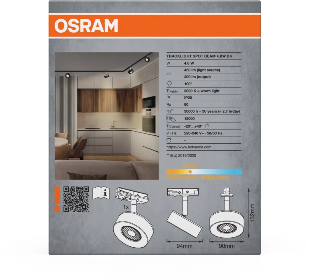 Osram Tracklight Spot Beam 4,8W 830 - 3000K - Zwart