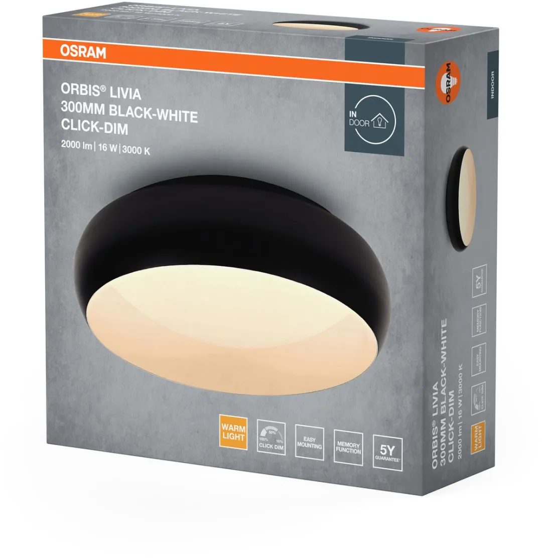 Osram Orbis Livia LED Plafondlamp 16W 1000lm - Zwart/Wit