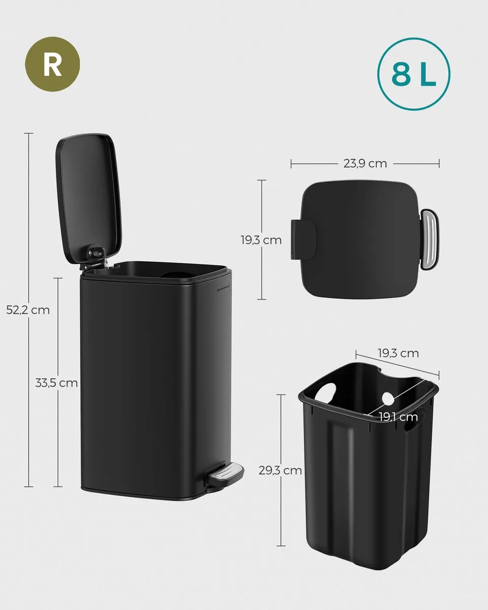 Songmics LTB591B0802 Pedaalprullenbak 8L - Zwart