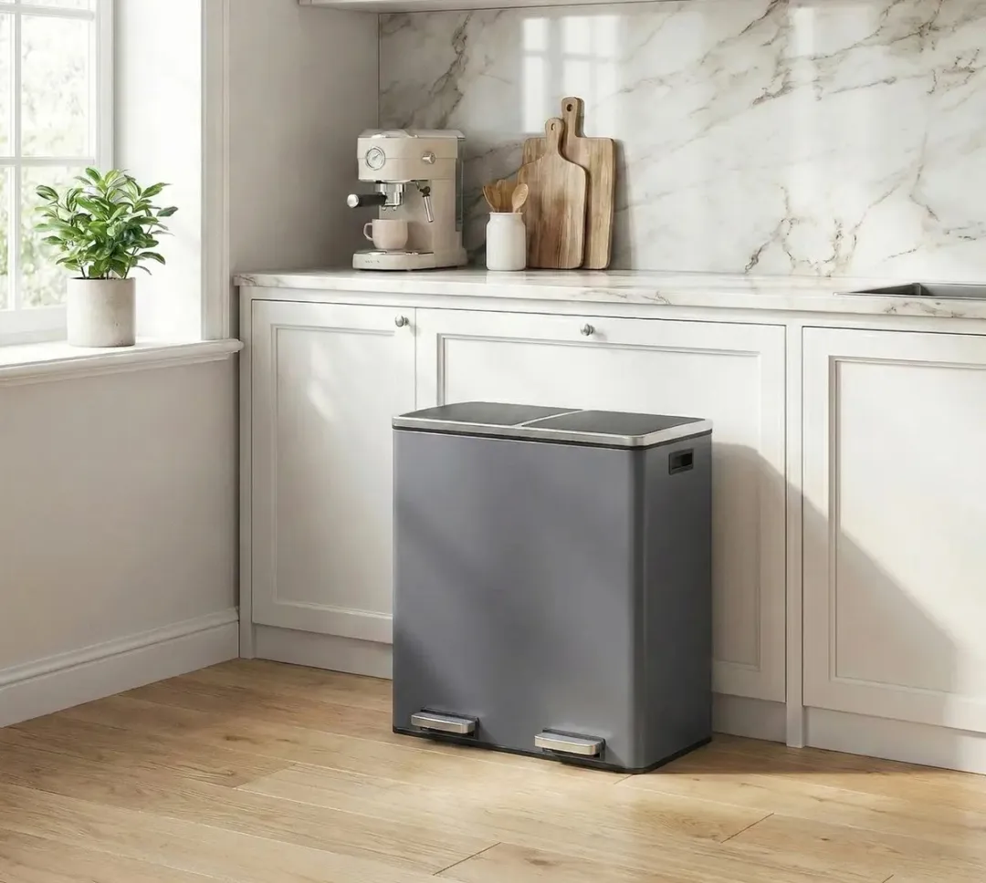 Songmics Prullenbak 60L 2-vaks - Matgrijs