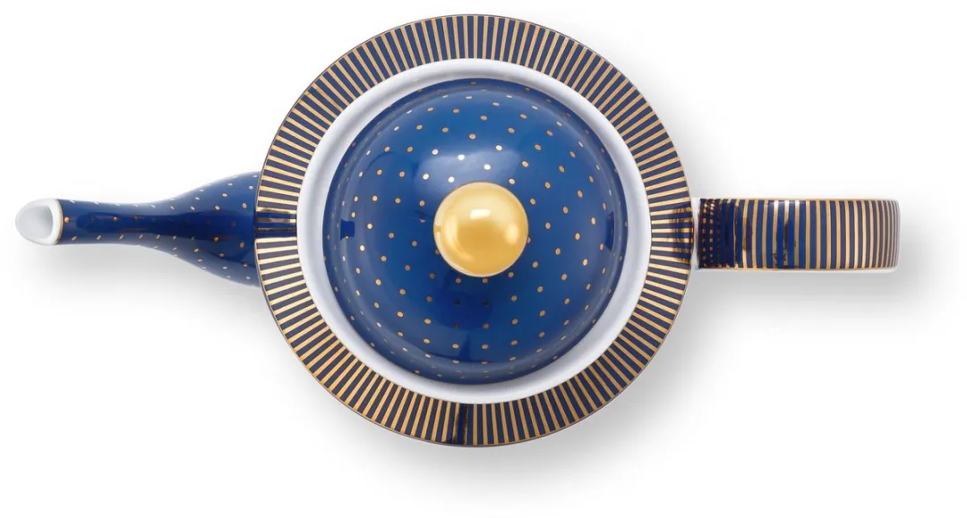 Pip Studio Theepot Dot Delight 1,25L - Donkerblauw/Goud