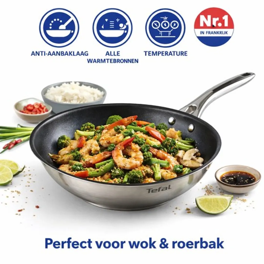 Tefal Wok Infinite 28cm - Zilver/Zwart - afbeelding 5 van 5