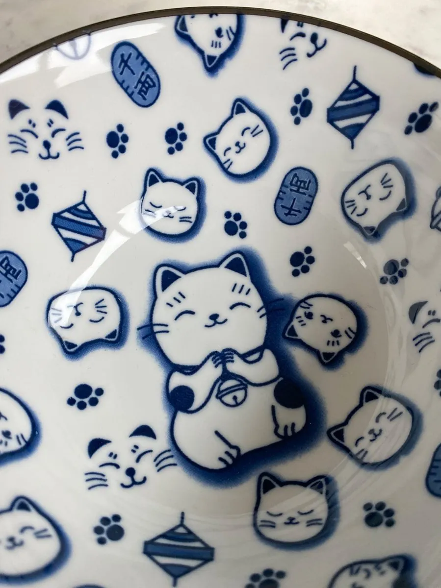 Tokyo Design Studio Kawaii Bowls Lucky Cat Kom - 500ml - Wit/Blauw