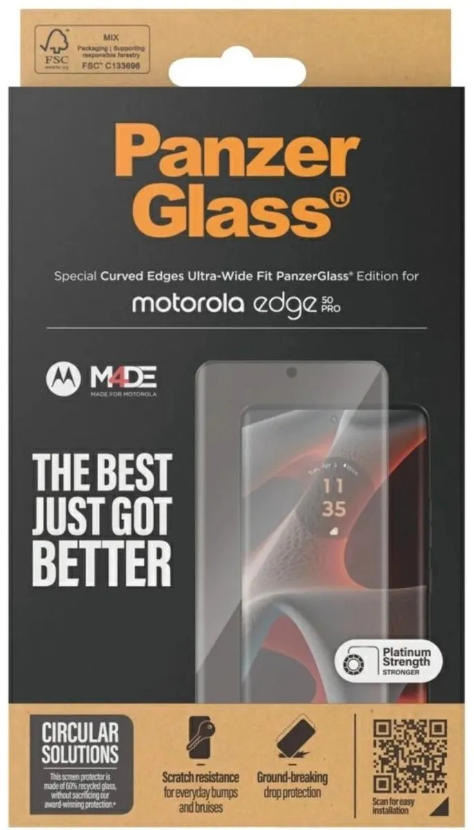 PanzerGlass Ultra-Wide Fit Motorola Edge 50 Pro/Ultra - Gehard Glas 9H - Zwart