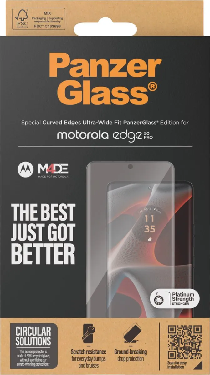 PanzerGlass Ultra-Wide Fit Motorola Edge 50 Pro/Ultra - Gehard Glas 9H - Zwart