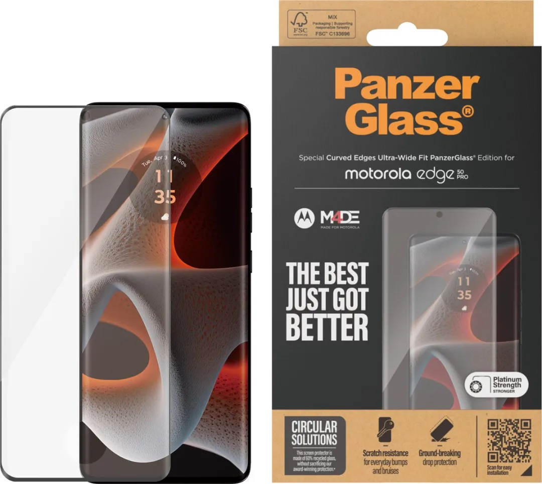 PanzerGlass Ultra-Wide Fit Motorola Edge 50 Pro/Ultra - Gehard Glas 9H - Zwart