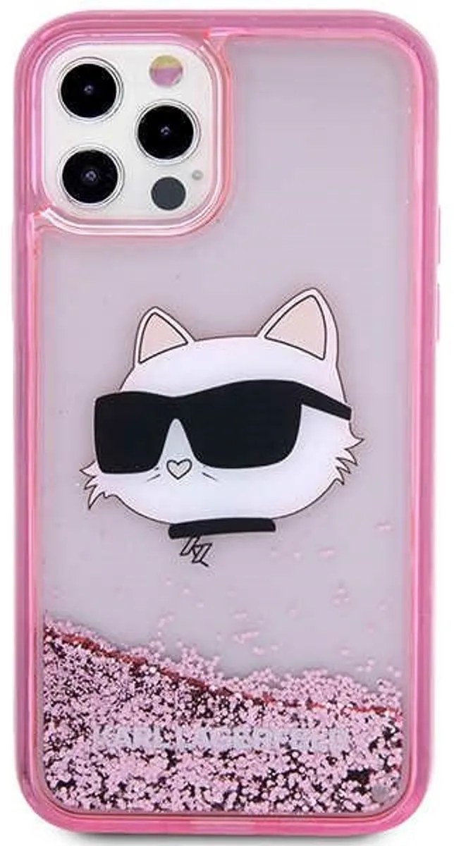 Karl Lagerfeld Glitter Choupette iPhone 12 Hoesje - Roze
