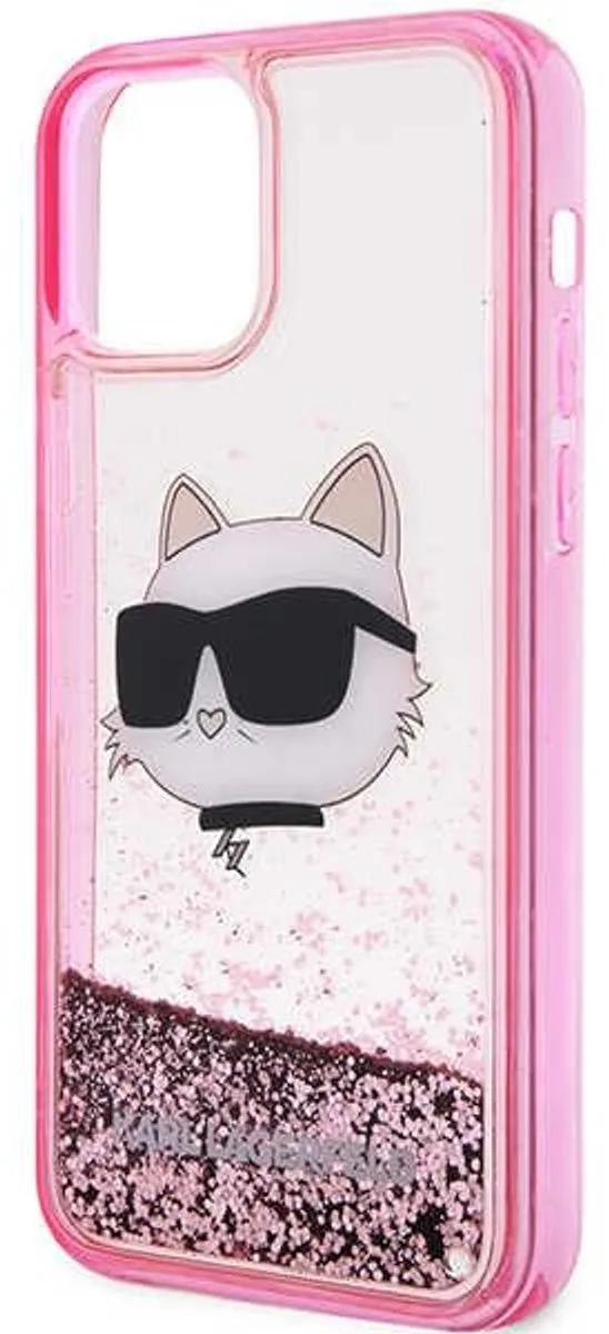 Karl Lagerfeld Glitter Choupette iPhone 12 Hoesje - Roze