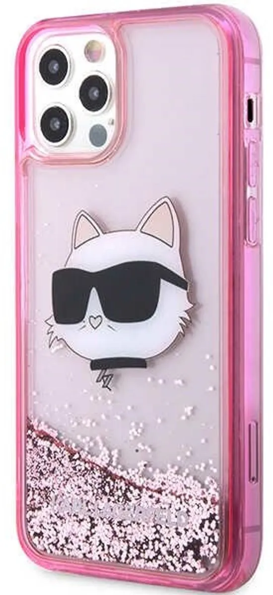 Karl Lagerfeld Glitter Choupette iPhone 12 Hoesje - Roze