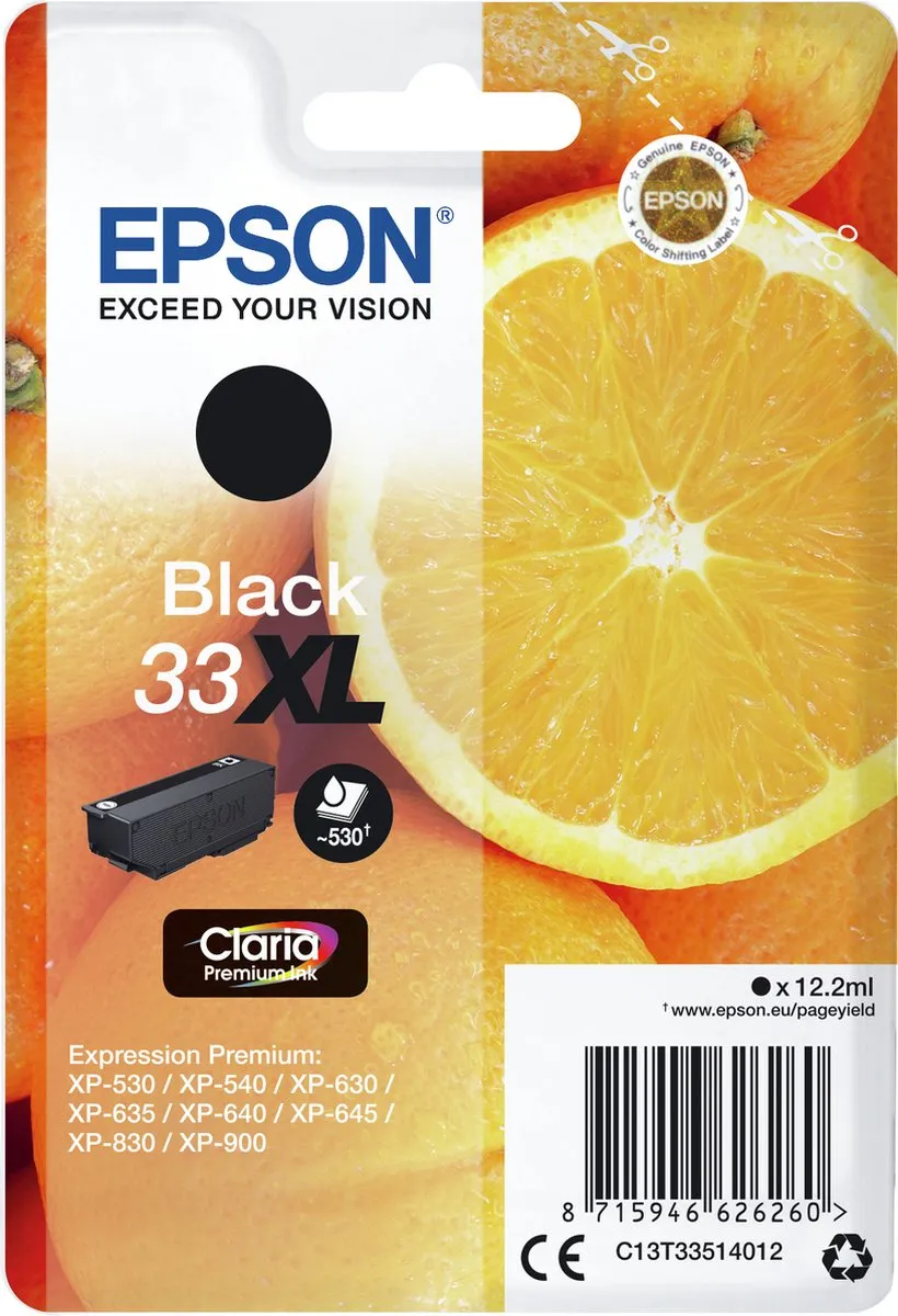 Epson 33XL Inktcartridge - Zwart - 530 pagina's