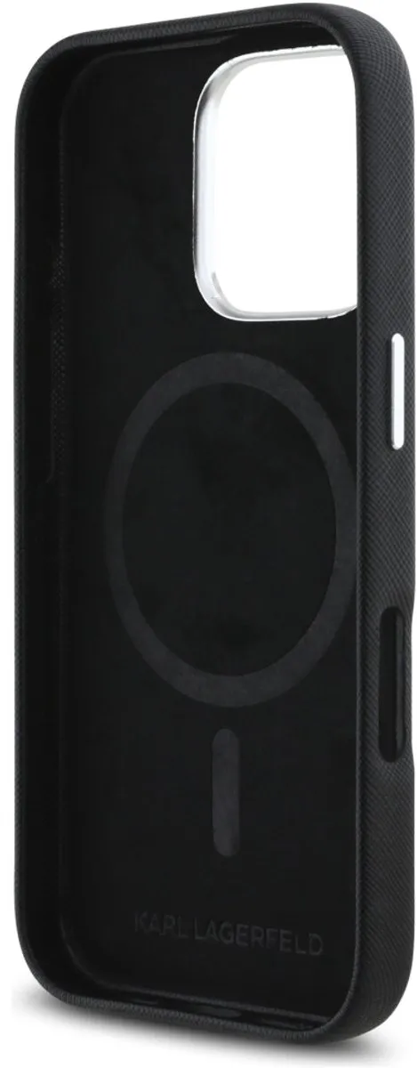 Karl Lagerfeld Saffiano iPhone 16 Pro Hoesje - MagSafe - Zwart - afbeelding 6 van 6