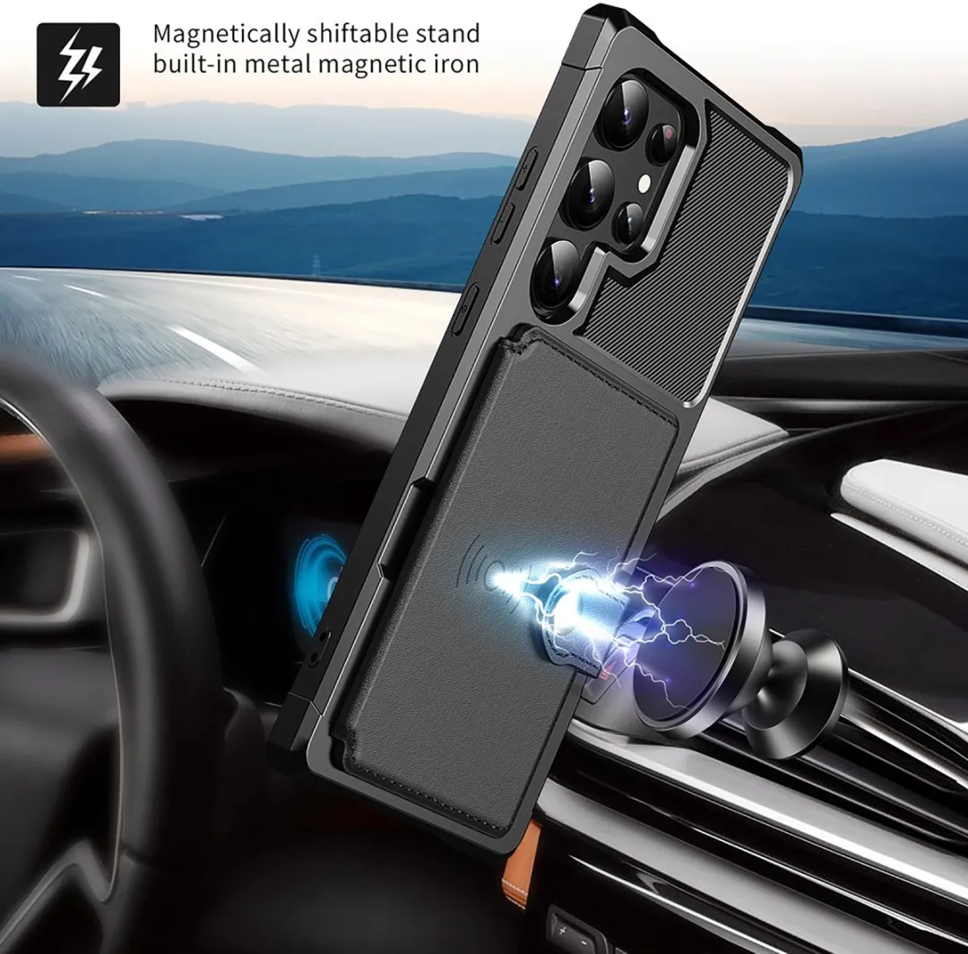Just in Case Hoesje Samsung Galaxy S24 Ultra - Magnetische Kaarthouder 3 Stuks - Zwart