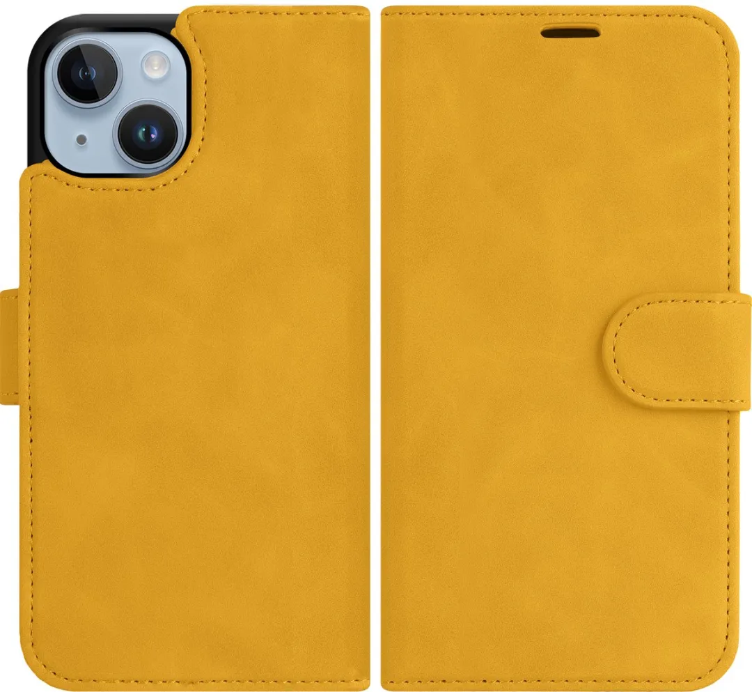 Just in Case iPhone 15 Hoesje Geel - 2-in-1 Bookcase met Pasjeshouder