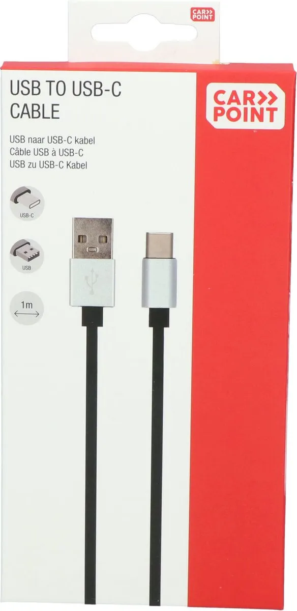 Carpoint USB naar USB-C Kabel 1m - Zwart