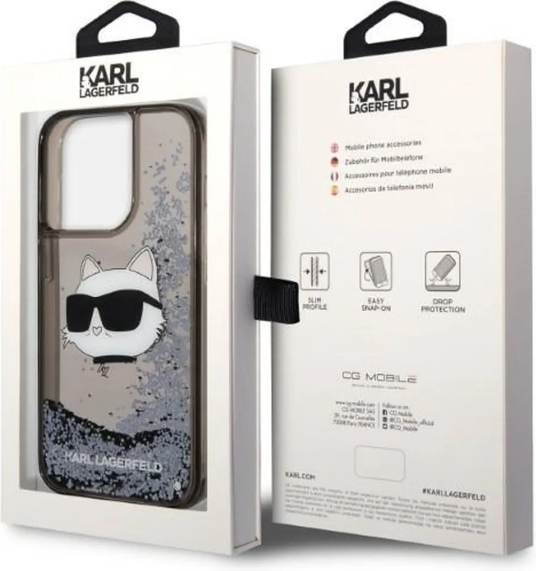Karl Lagerfeld Glitter Choupette iPhone 14 Pro Max Hoesje - Zwart