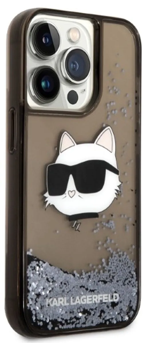 Karl Lagerfeld Glitter Choupette iPhone 14 Pro Max Hoesje - Zwart