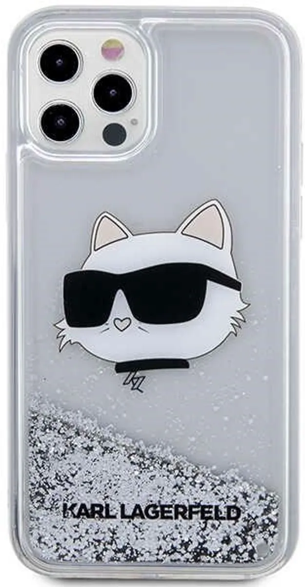 Karl Lagerfeld Glitter Choupette iPhone 12 Hoesje - Zilver