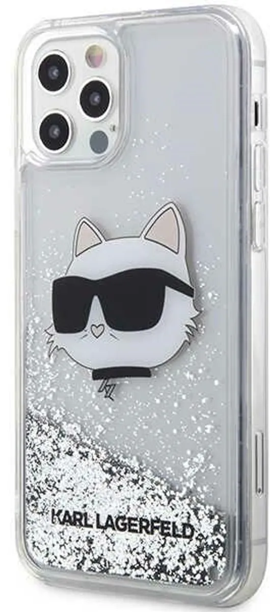 Karl Lagerfeld Glitter Choupette iPhone 12 Hoesje - Zilver
