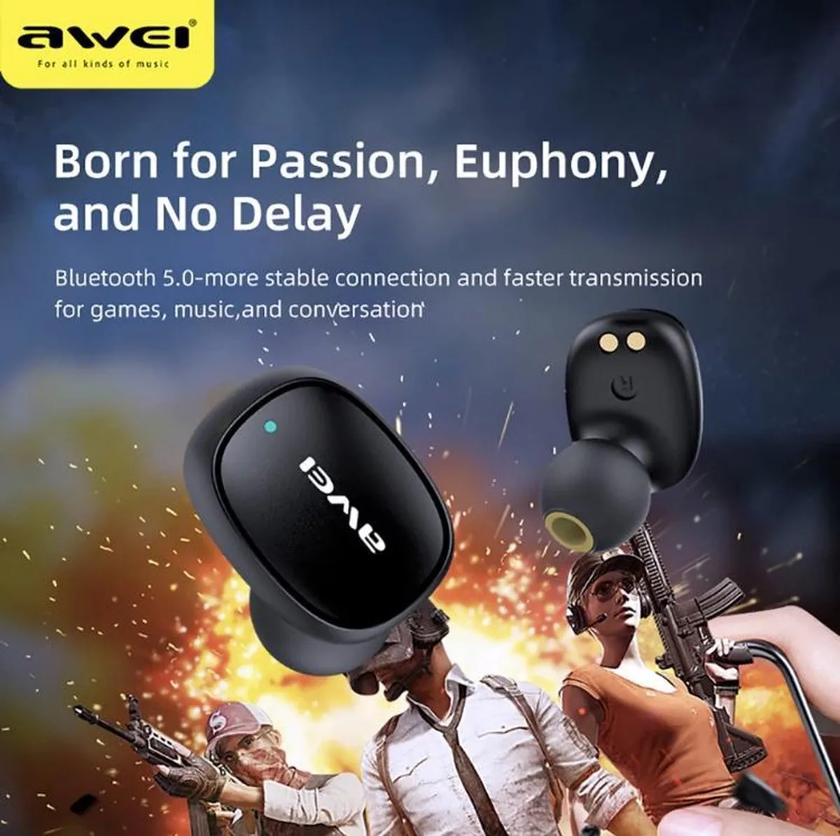 Huawei Awei T13 TWS Oordopjes - Zwart