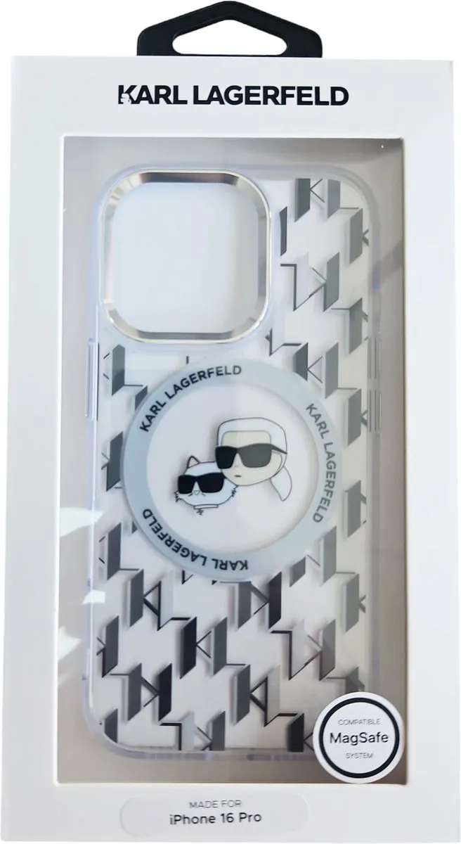 Karl Lagerfeld Serie Transparante MagSafe iPhone 16 Pro Hoes - Monogram